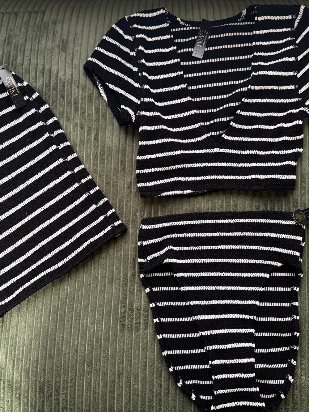 Victoria's Secret Black and White Stripe Crinkle Swimsuit Set
